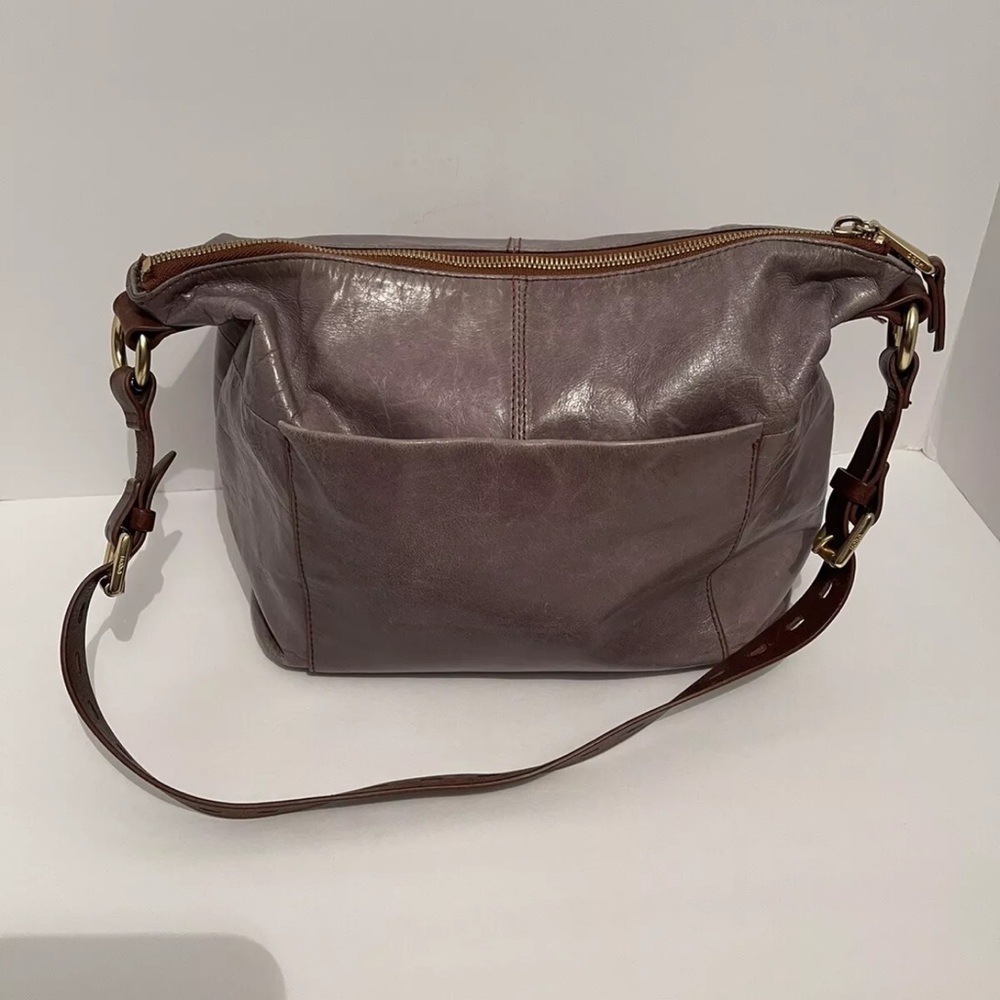 Hobo Leather Bag Adjustable Leather Strap Zip/Magnetic Closure Slate Gray
